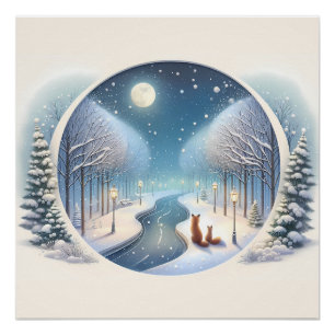 Winterfüchse am mondbeschienenen schneebedeckten F Poster