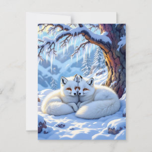 Winterfüchse an einem schneebedeckten Wintertag    Postkarte