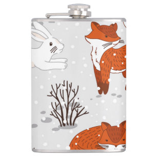 Winterfüchse Bunny Seamless Muster Flachmann