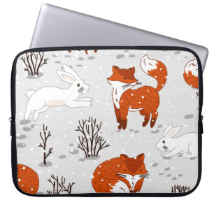 Winterfüchse Bunny Seamless Muster Laptopschutzhülle