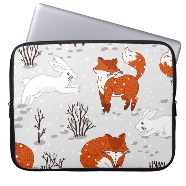 Winterfüchse Bunny Seamless Muster Laptopschutzhülle (Vorderseite)