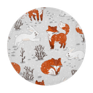 Winterfüchse Bunny Seamless Muster Schneidebrett
