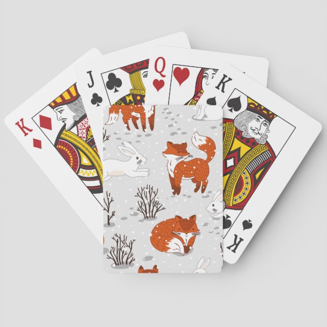 Winterfüchse Bunny Seamless Muster Spielkarten (Rückseite)