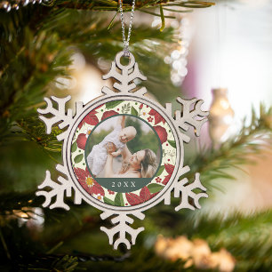 Wintergarten Kundenspezifisches Foto und Jahr Schneeflocken Zinn-Ornament
