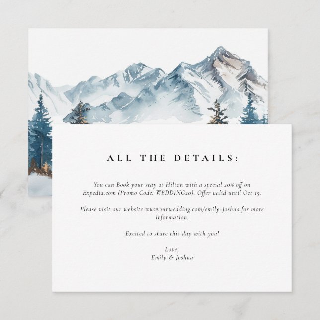 Wintergebirge Pinienbäume Hochzeit Begleitkarte (Vorne/Hinten)