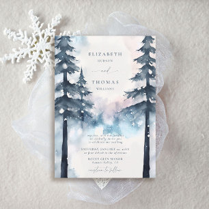 Wintergebirge Schnee Pine Trees Elegante Hochzeit Einladung