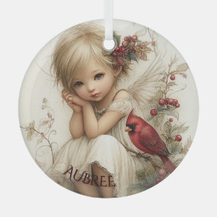Wintergeflüster – Feenkind mit Kardinal Ornament Aus Glas