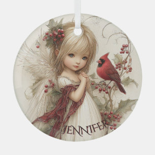 Wintergeflüster – Feenkind mit Kardinal Ornament Aus Glas