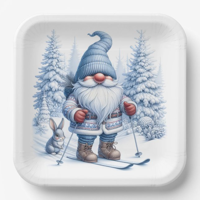 Wintergenuss Skifahren bei Sonnenschein Pappteller (Vorderseite)