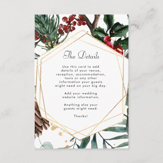 Wintergeometrische Hochzeitsinformationen Begleitkarte (Vorderseite)