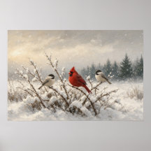 Wintergesellschaft Kardinal und Meisen