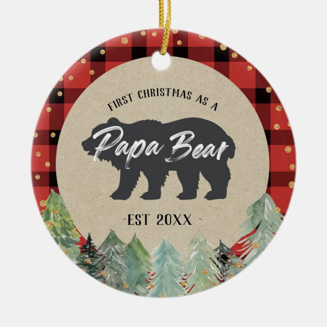 Wintergoldene Weihnachten als Papa-Bären-Ornament Keramik Ornament (Vorne)
