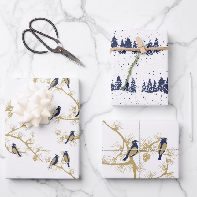 Wintergoldmuster für den Blauen Vogel Geschenkpapier Set (Vorderseite)
