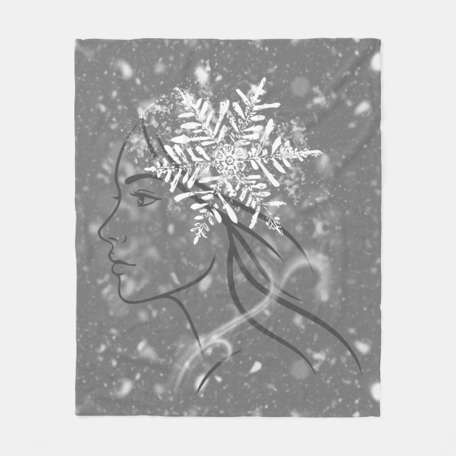 Wintergöttin – Weibliche saisonale Kunst Fleecedecke (Vorderseite)