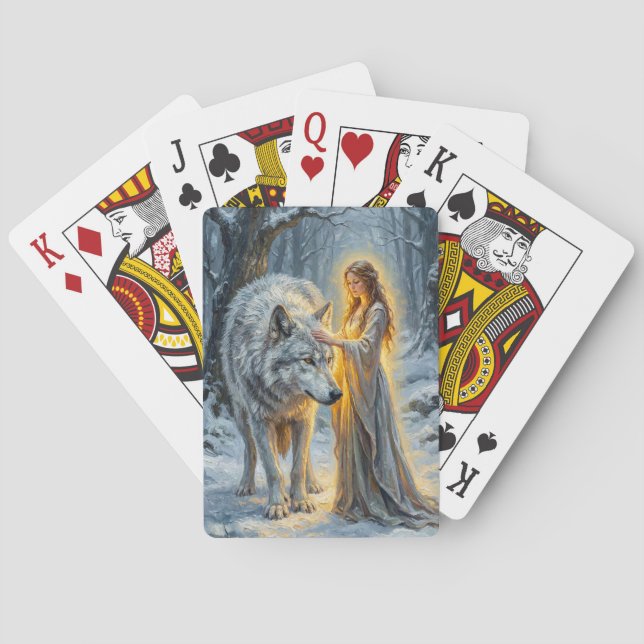 Wintergöttin & Weißer Wolf Spielkarten (Rückseite)