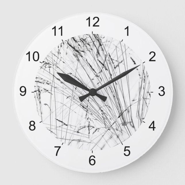 Wintergras im Schnee Große Wanduhr (Vorderseite)