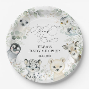Wintergrün Arktische Tiere neutrale Babydusche Pappteller