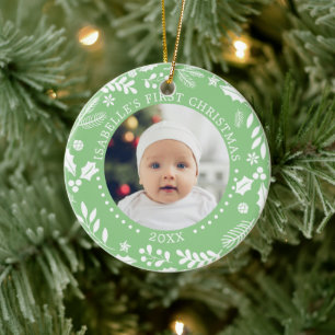 Wintergrün Baby erstes Weihnachten Fotos Keramik Ornament