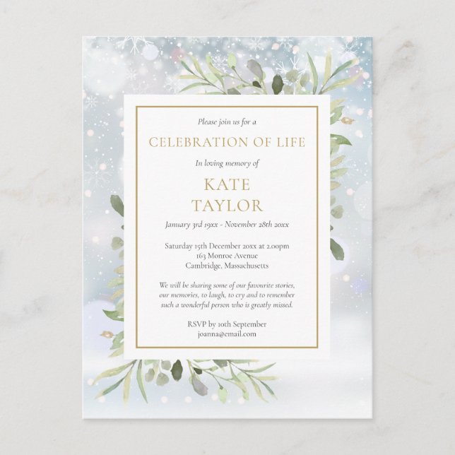 Wintergrün - Beerdigung des Lebens Ankündigungspostkarte (Vorderseite)