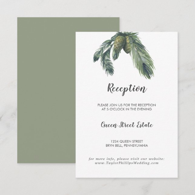 Wintergrün Hochzeitsempfangskarte Begleitkarte (Vorne/Hinten)
