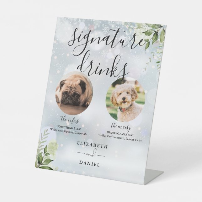 Wintergrün Hochzeitstorte Unterschrift Drinks Sockelschild (Vorderseite)
