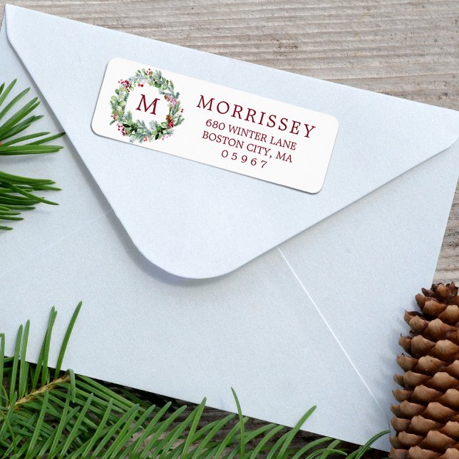 Wintergrün-Kranz-Rücksendeadresse (Winter Greenery Wreath Return Address Label)