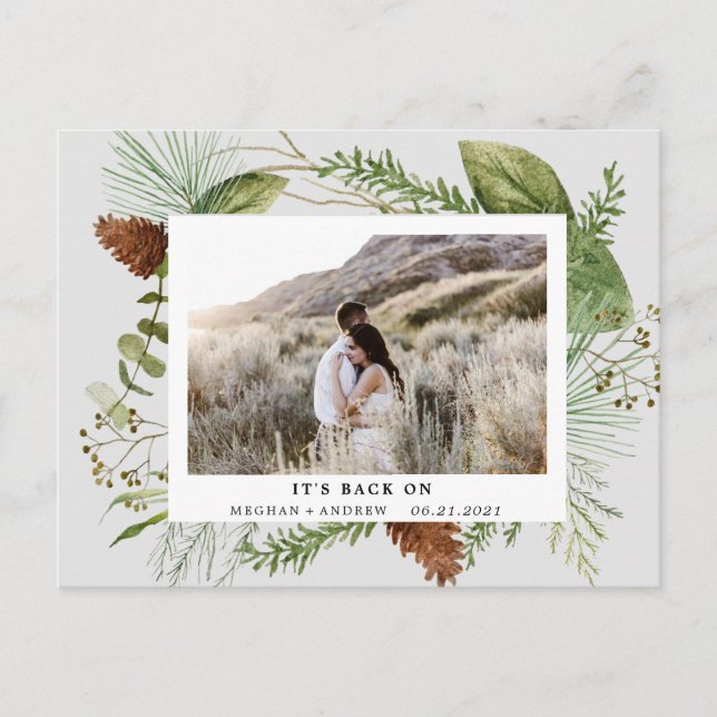 Wintergrün Save the Date Foto Postkarte (Vorderseite)