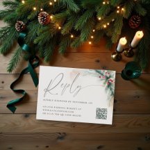 Wintergrün Weihnachten Rot Rustikal QR-Antwortkart