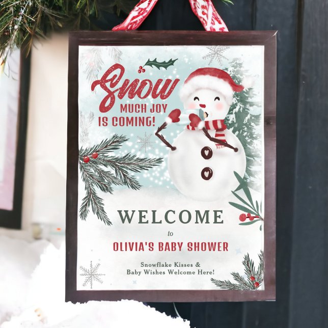Wintergrüne Pinieneisschneemann Begrüßung Babydusc Poster (Winter green pine ice snowman welcome baby shower poster)