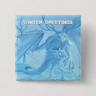 Wintergrüße. Eisdrache mit Geweih Button