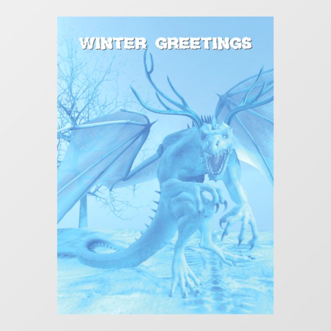 Wintergrüße. Eisdrache mit Geweih Fensteraufkleber (Blatt)