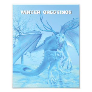 Wintergrüße. Eisdrache mit Geweih Fotodruck