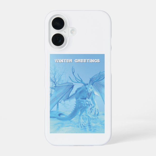 Wintergrüße. Eisdrache mit Geweih iPhone 16 Hülle (Rückseite)