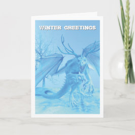 Wintergrüße. Eisdrache mit Geweih Karte