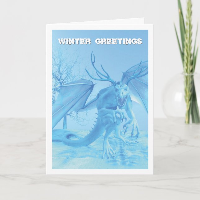 Wintergrüße. Eisdrache mit Geweih Karte (Vorderseite)