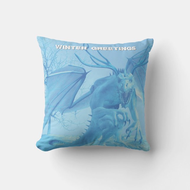 Wintergrüße. Eisdrache mit Geweih Kissen (Vorderseite)