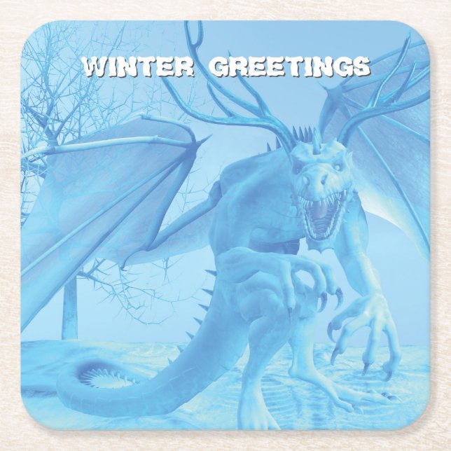 Wintergrüße. Eisdrache mit Geweih Rechteckiger Pappuntersetzer (Vorderseite)