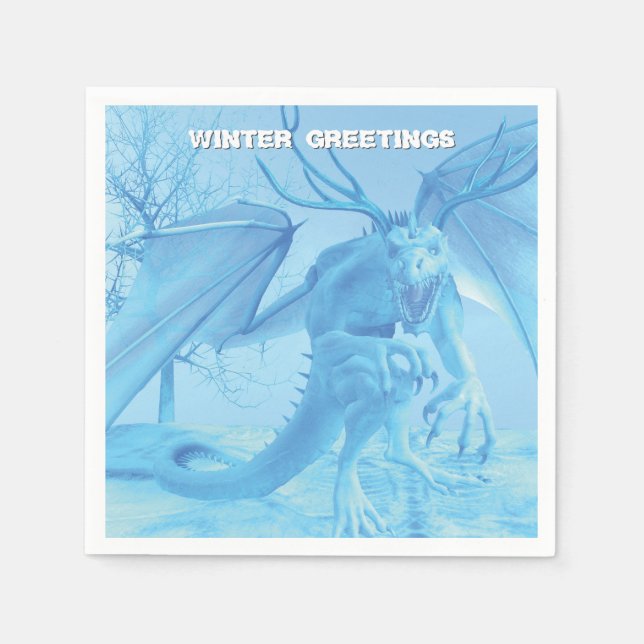 Wintergrüße. Eisdrache mit Geweih Serviette (Vorderseite)