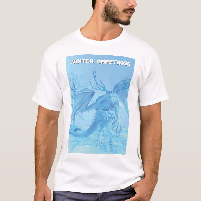 Wintergrüße. Eisdrache mit Geweih T-Shirt (Vorderseite)