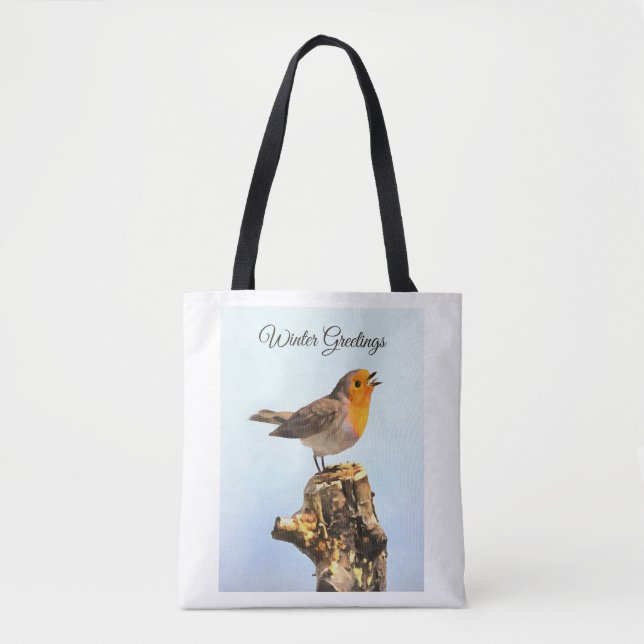 Wintergrüße. Robin singend  Tasche (Vorderseite)