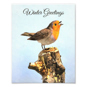 Wintergrüße. Rotkehlchen singt Fotodruck