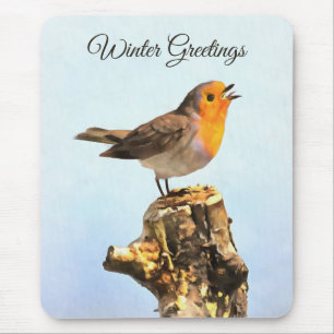 Wintergrüße. Rotkehlchen singt Mousepad