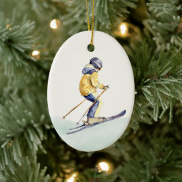 WINTERHÄNGE Skifahrer Keramik Ornament