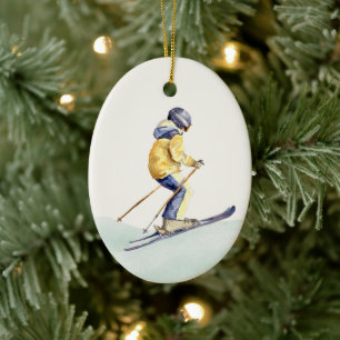 WINTERHÄNGE Skifahrer Keramik Ornament