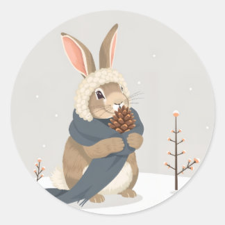 Winterhasen-Spaß Weihnachten Runder Aufkleber