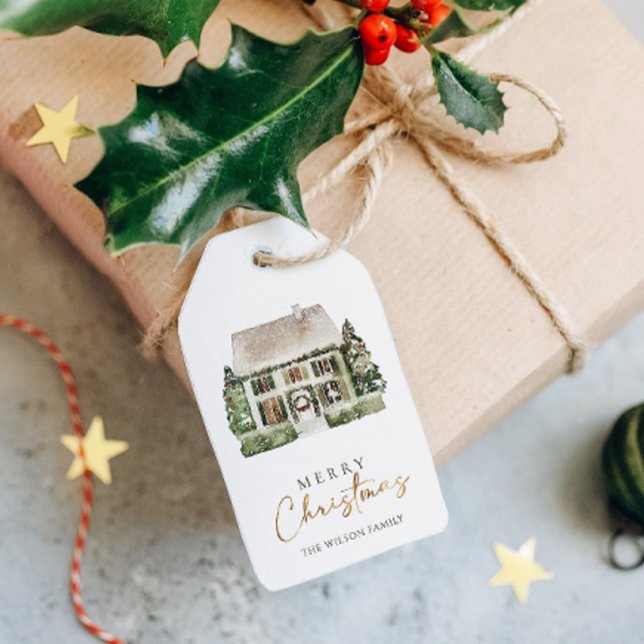 Winterhaus Frohe Weihnachten Geschenkanhänger (Von Creator hochgeladen)