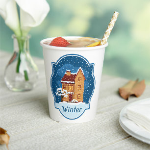 Winterhaus im Schnee Pappbecher