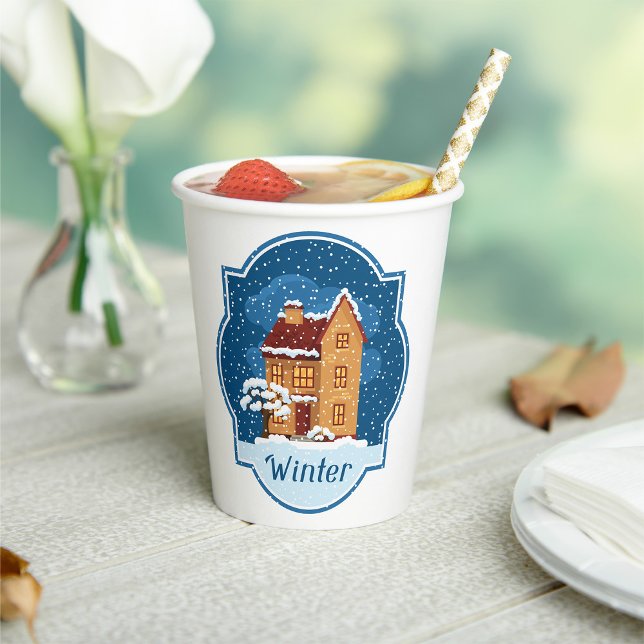 Winterhaus im Schnee Pappbecher (Von Creator hochgeladen)