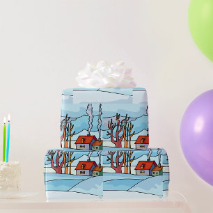 Winterhaus-Landschaft Geschenkpapier