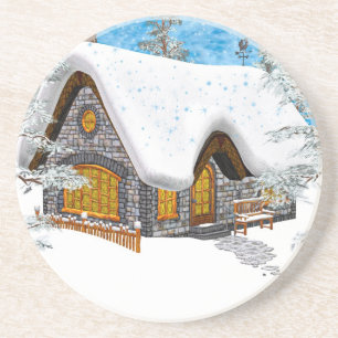 Winterhäuschen Getränkeuntersetzer